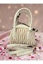 Cream Pleated Folded Leather-Look Mini Shoulder and Hand Bag with Scarf Accessory - 5
