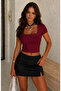Lace-Detacled Basic Stretchy Solid Fabric Crop Bluz T-Shirt