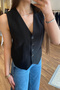 Black Buttoned Linen Vest - 5