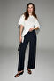 Prette women's soft-touch wide-leg woven navy trousers - 2