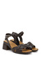 Women's Brown Antique Knitted Strap Thick Heeled Genuine Leather Sandals - 5