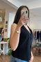 Black Buttoned Linen Vest - 7