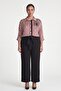 Women's Pink Summer Striped and Embroidered Detailed Belted Waist Top and Bottom Set