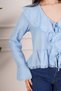 Lace Detailed Tie-Up Flounce Blue Blouse - 4