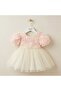 Girl's Cotton Ecru Tutu Dress with Rose Appliqué - 3