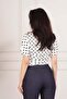 Polka Dot Patterned Draped Short Sleeve Ecru Blouse - 4
