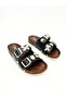 Black Women's Double Buckle Accessory Detailed Comfortable Sole Daily Summer Slippers Vdz01014 - 7