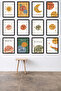 12-Piece Framed Look Children's Room Space Theme – Cute Planets and Moon Sun Painting Set 15X20 cm Mdf Uv Printing - 2