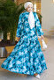 Patterned Hijab Jessica Dress B592 Turquoise - 4