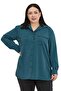 Plus Size Covered Double Pocket Long Sleeve Petrol Green Shirt