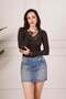 Lace Detailed V-Neck Long Sleeve Coffee Body Blouse - 2