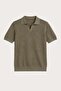 Khaki Textured Polo Collar Men's T-Shirt - 6