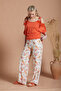 Blouse with Shoulder Lace Detailing in Knitted Viscose Lycra / Pants with Elastic Waist in Patterned Woven Viscose Without Lycra - 2