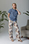 Blouse Woven in Indigo Color / Pants Woven in Viscose with a Patterned Elastic Waistband Set - 3