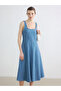 Trendlucky U-Neck Striped Waist-Fitted Jean Dress with Difference - 2