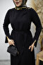 Brooch Detailed Belted Dress Tsd260198 Black - 5