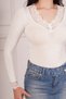 Lace Detailed V-Neck Long Sleeve Cream Body Blouse - 2