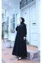 Front and Sleeve End Stone Embellished Shawl Hijab Dress Black Hnt71021 - 3