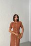 Women's Coffee Color Buttoned Summer Fabric Short Sleeve Polo Collar Long Knitwear Dress - 2