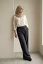 Women's Gabardine Wide-Leg Trousers with Tassels and Elastic Waist - 2