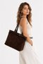 Genuine Suede Leather Tote Bag for Women with Belt Detail and Zipper, Midi Size Stylish Daily Shoulder Bag - 3