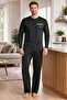 Men's Black Pajama Set 100% Cotton Long Sleeve Straight Leg Regular Fit Comfortable Fit - 2