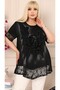 Flocked Printed Rose Motif Skirt and Short Sleeve Tunic with Lace on the Sleeves - 3