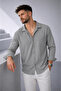 Men's Gray Ottoman Corduroy Fabric Comfortable Fit Long Sleeve Oversize Shirt - 5