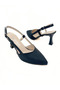 Black Satin Stiletto Pointed Toe Open Back Strap Heel Casual Comfortable Women's Heeled Shoes Vdz02013 - 3