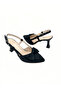 Black Bowknot Satin Stiletto Pointed Toe Open Back Strap Heel Casual Comfortable Women's Heeled Shoes Vdz02014 - 5