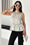 Women's Polka Dot Halter Neck Blouse – Stylish Blouse with Elastic Waist - 2