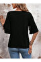 Women's V-Neck Short Sleeve Viscose Blouse - 3