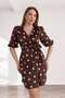 Satin Double-Breasted Bow Detailed Polka Dot Women's Midi Dress - |   2760 in Sizes 36-48 - 4