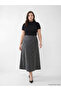Nevavm Fitted Waist Elasticated Belted Diamond Patterned Flared Skirt - 2