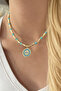 Blue necklace with gold and blue bead eye detail. - 2