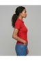 Women's Polo Neck Zipper Ribbed Camisole Flexible Short Sleeve Slim T-Shirt - 7