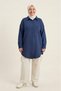 Navy Blue Large Size Wide Fit 100% Cotton Muslin Fabric Women's Shirt Tunic - Hac and Umrah Compliant - 2