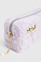 Plush Fabric Bowknot Detailed Pencil Case and Makeup Bag with Pearls - Aesthetic Soft Organizer - 4