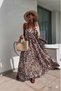 New Season Women's Strappy Round Neck Wide Cut Leopard Pattern Long Single Jersey Dress