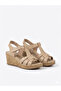 Genuine Leather 5 cm Beige Orthopedic Sole Wedge Heel Women's Sandals - 4