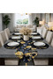 American Service, New Season 6-Piece Black Color Supla and Runner Cover Gold Leaf Set