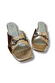 Women's Metallic Bronze Buckle Thick Heeled Slippers - 8