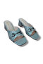 Women's Metallic Silver Buckle Thick-Heeled Slippers - 3