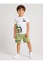 Surf Themed Boys' Shorts Set – Printed White T-Shirt & Mint Green Shorts (Ages 2-5)