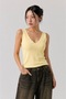 Basic Wavy Collar Neon Yellow Thick Strap Ribbed Body-Hugging Fit Knitwear Athlete Blouse - 3