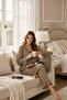 Night Women's Long Sleeve Leopard Pattern Bow Home Wear Pajama Set - 7
