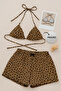 Women's Leopard Patterned Shorts and Tie-Waist and Neck Bikini Set - 2