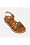 Women's Tan Leather Sandals with Adjustable Double Metal Buckles - 7