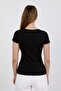 Women's Black V-Neck Ruched Ribbed Camisole Short Sleeve Blouse - H6071 - 6