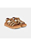 Women's Tan Sandals with Metal Accessories and Shiny Stripes